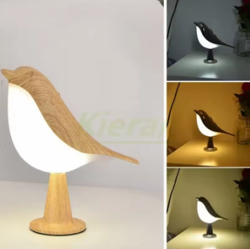 Bird-shaped lamp with multiple views on a white background