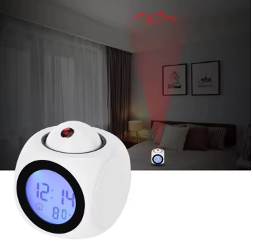 Digital clock with temperature display in a room setting