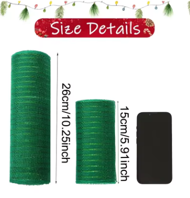 Green mesh roll with size details 