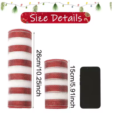 Red and white striped mesh with measurements 