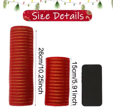 Red hair ties with size details on a white background
