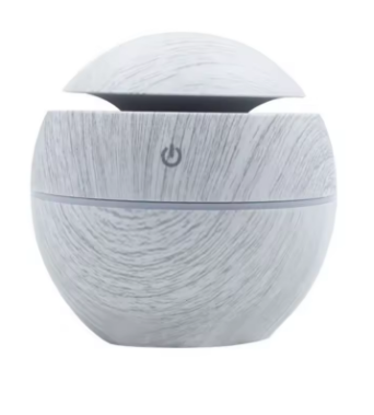 White cylindrical device with power symbol on a white background