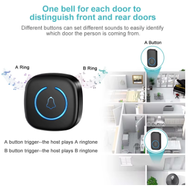 Wireless Smart Doorbell – 300M Range, 60 Melodies, US/EU/UK Plug